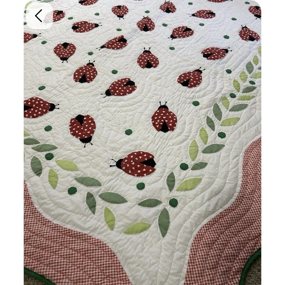 LAST ONE VTG Brittanica Ladybug 3 Piece Twin Set Bedspread Sham Valance
